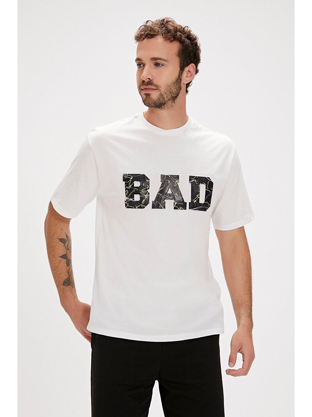 Bad Bear Levin Beyaz Baskılı Oversize Erkek Tişört