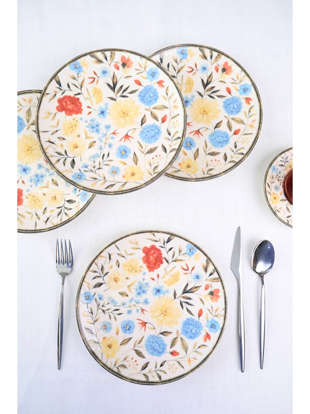 Karışık Porselen Fiori Tuval Pasta Tabağı 20cm 4 Kişilik 4 Parça TVL4PTPRS1212-4