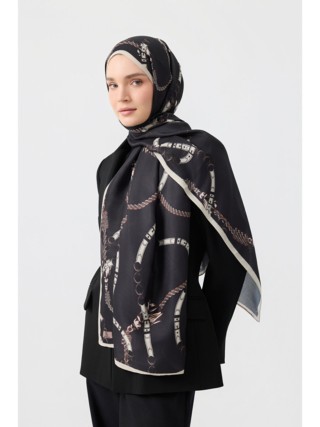 Pamuk Twill Şal Linkage Siyah-1