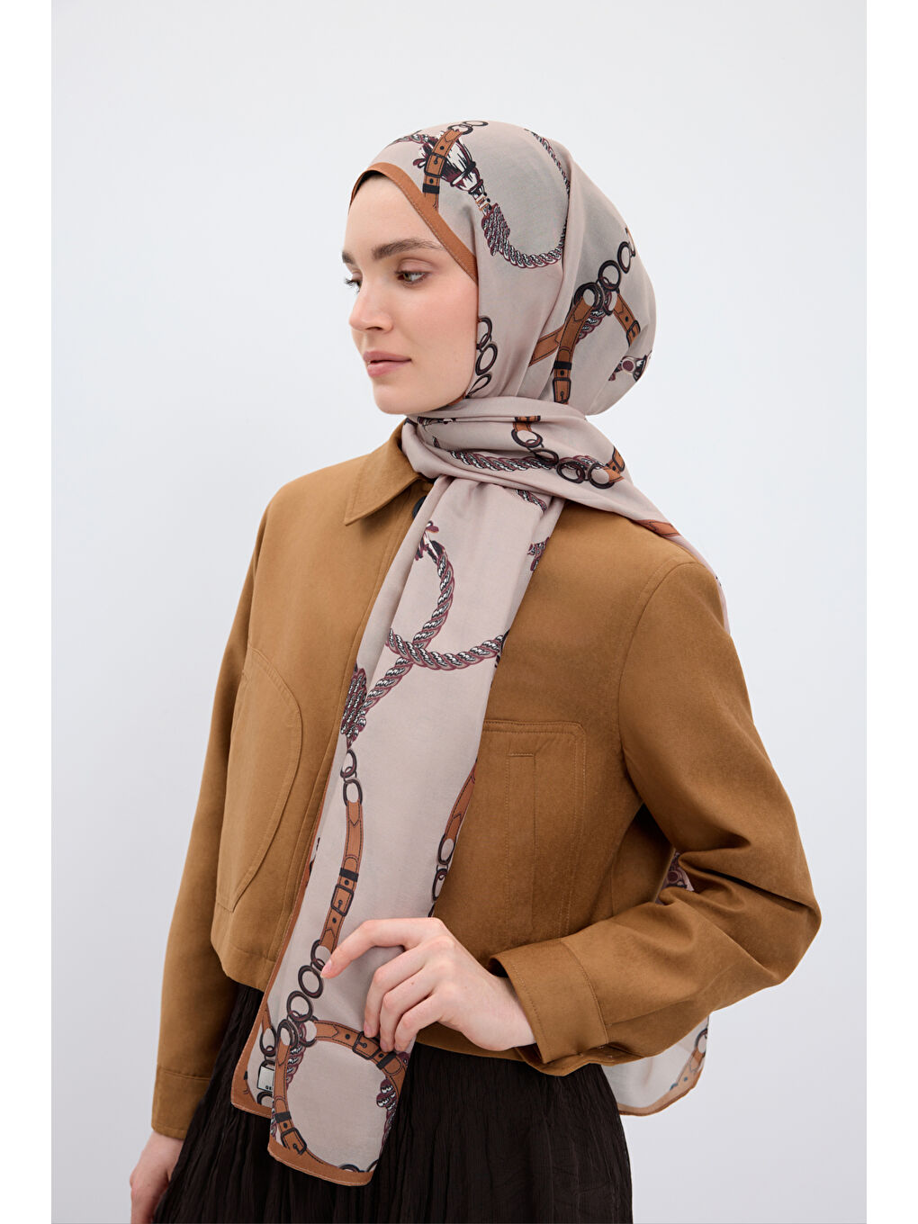 Gri Pamuk Twill Şal Linkage Taş-1