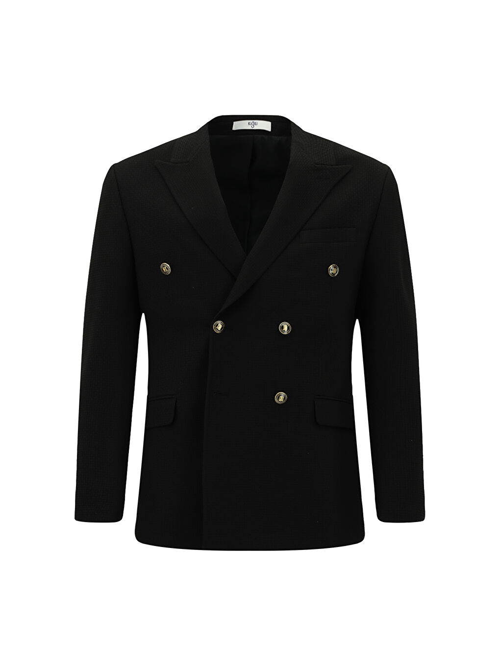 Siyah Slim Fit Dar Kesim Desenli Kruvaze Ceket