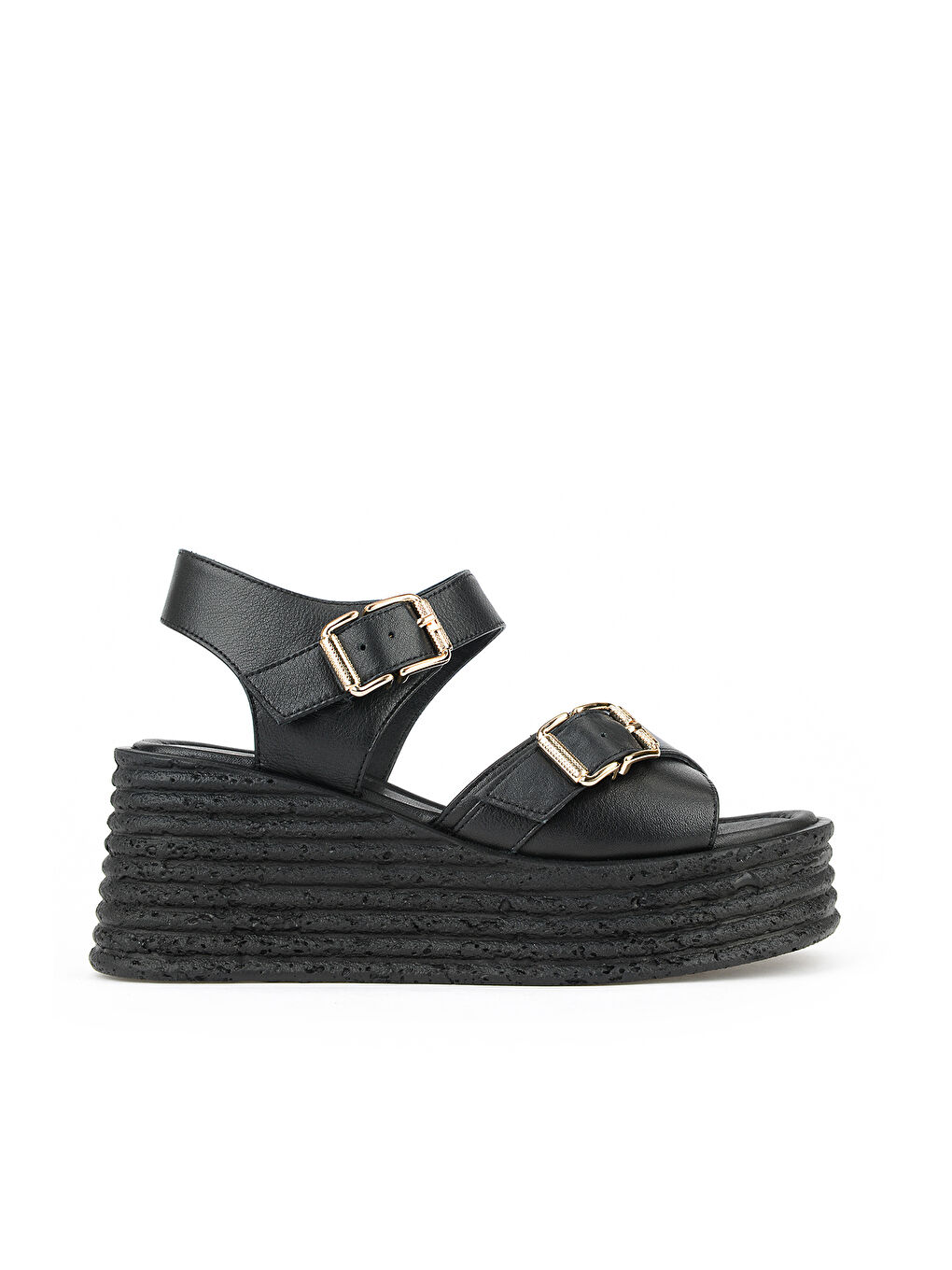 Kadın Hakiki Deri Dolgu Topuk Sandalet 161992Z1005 Siyah