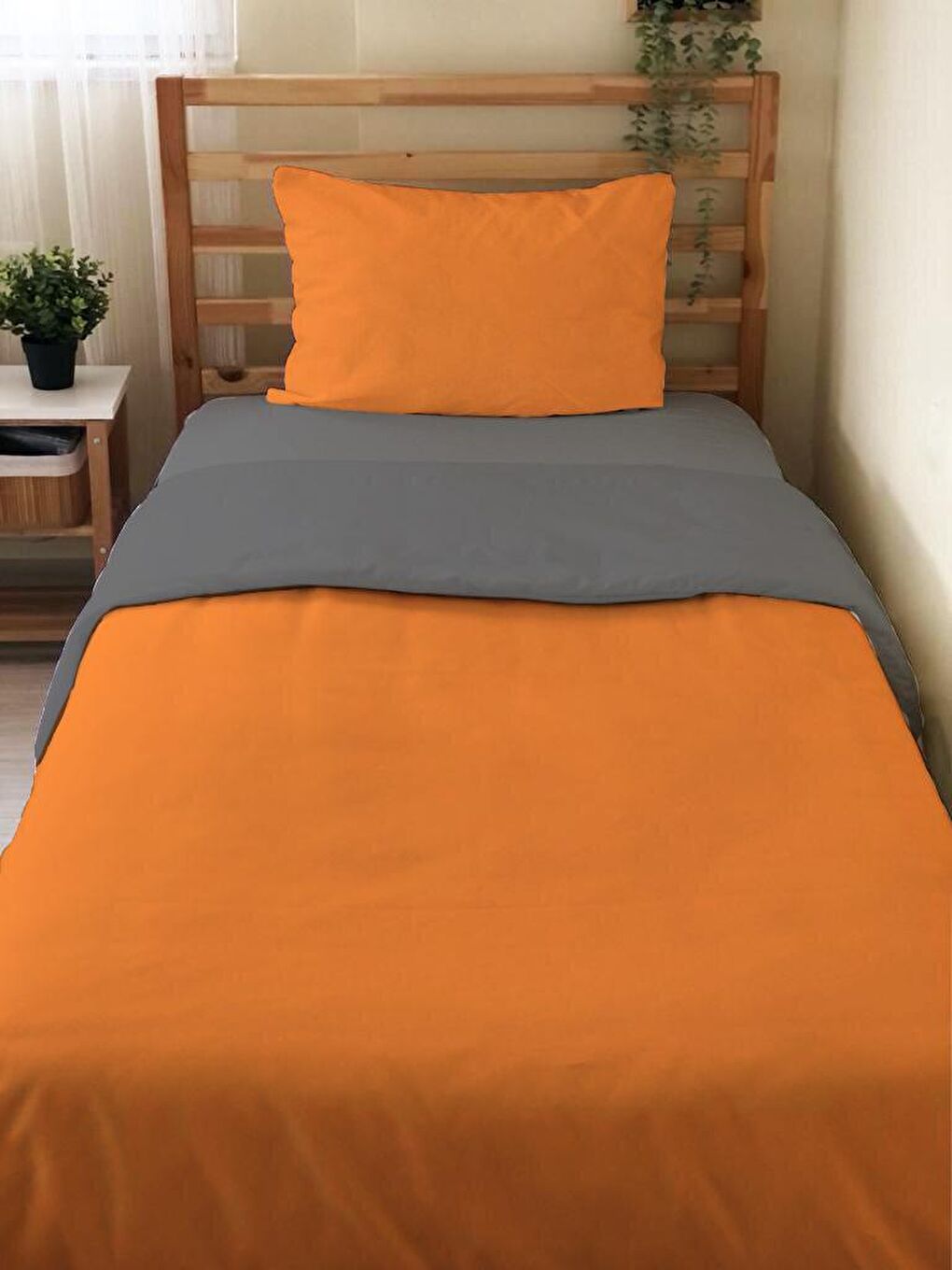 Karışık Çift Taraflı Düz Turuncu Çarşafsız Takım Tek Kişilik Nevresim Takımı 160x220 Cm