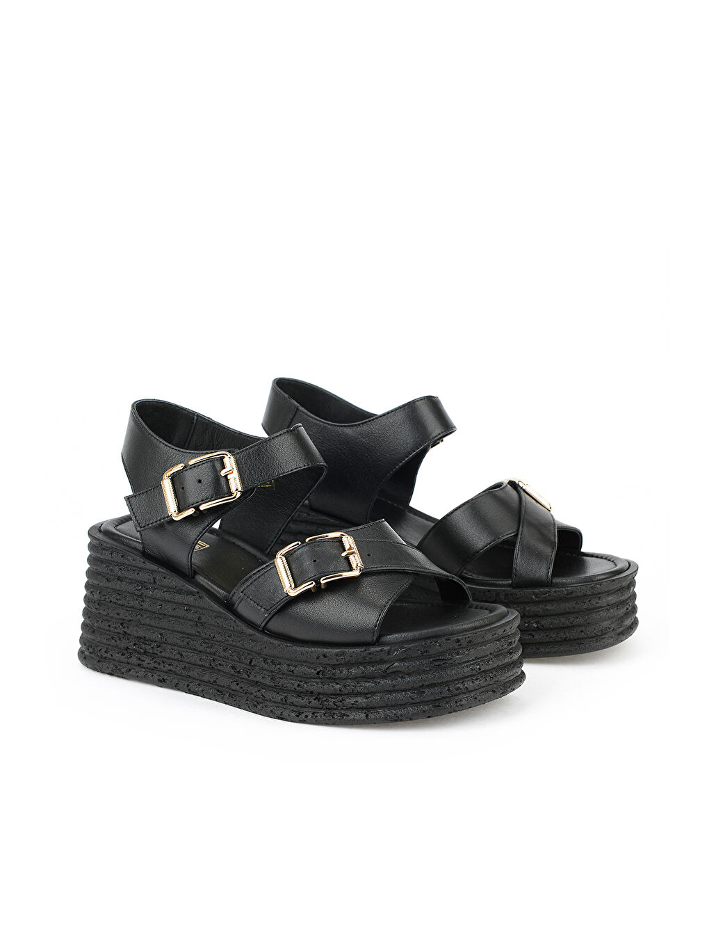 Kadın Hakiki Deri Dolgu Topuk Sandalet 161992Z1005 Siyah-1