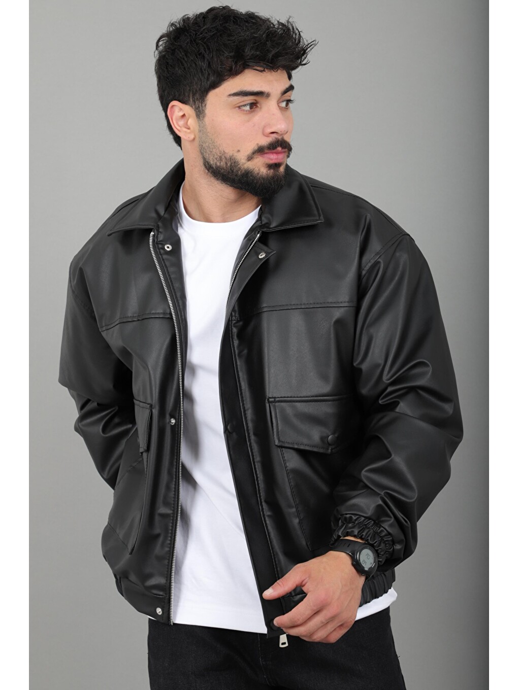Siyah Torba Cepli Bel Lastikli Oversize Suni Deri Mont Bl 1940_50508-1