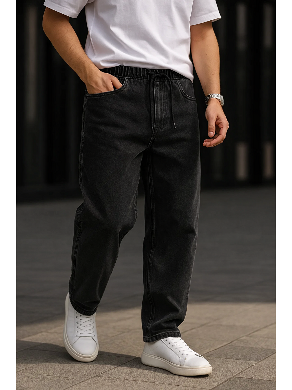 Erkek Günlük Premium Siyah Baggy Pantolon