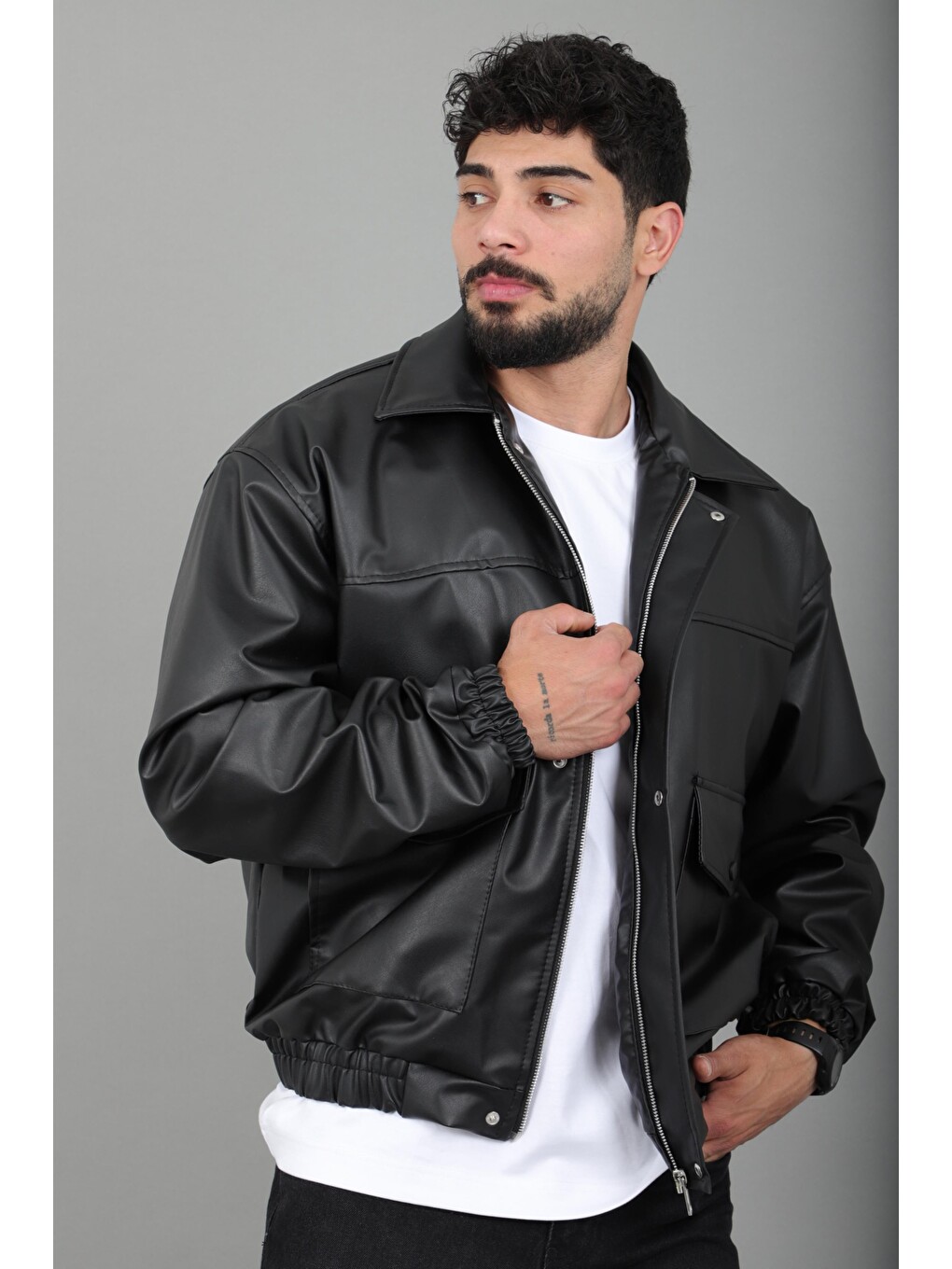 Siyah Torba Cepli Bel Lastikli Oversize Suni Deri Mont Bl 1940_50508-2