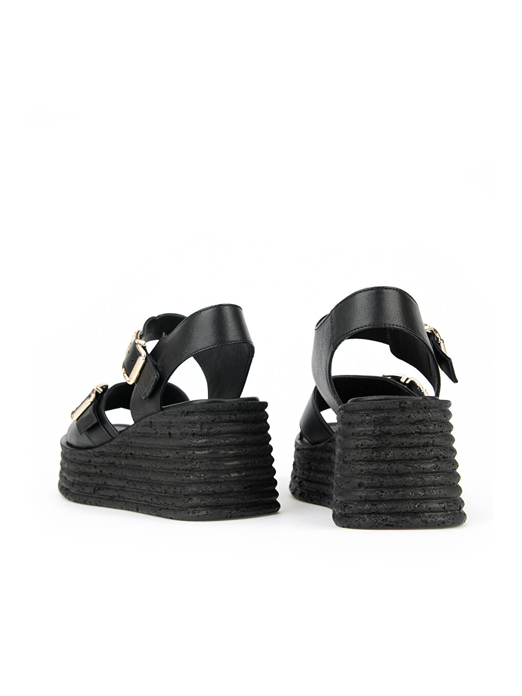 Kadın Hakiki Deri Dolgu Topuk Sandalet 161992Z1005 Siyah-2