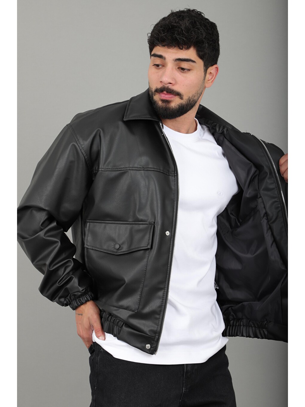 Siyah Torba Cepli Bel Lastikli Oversize Suni Deri Mont Bl 1940_50508-3