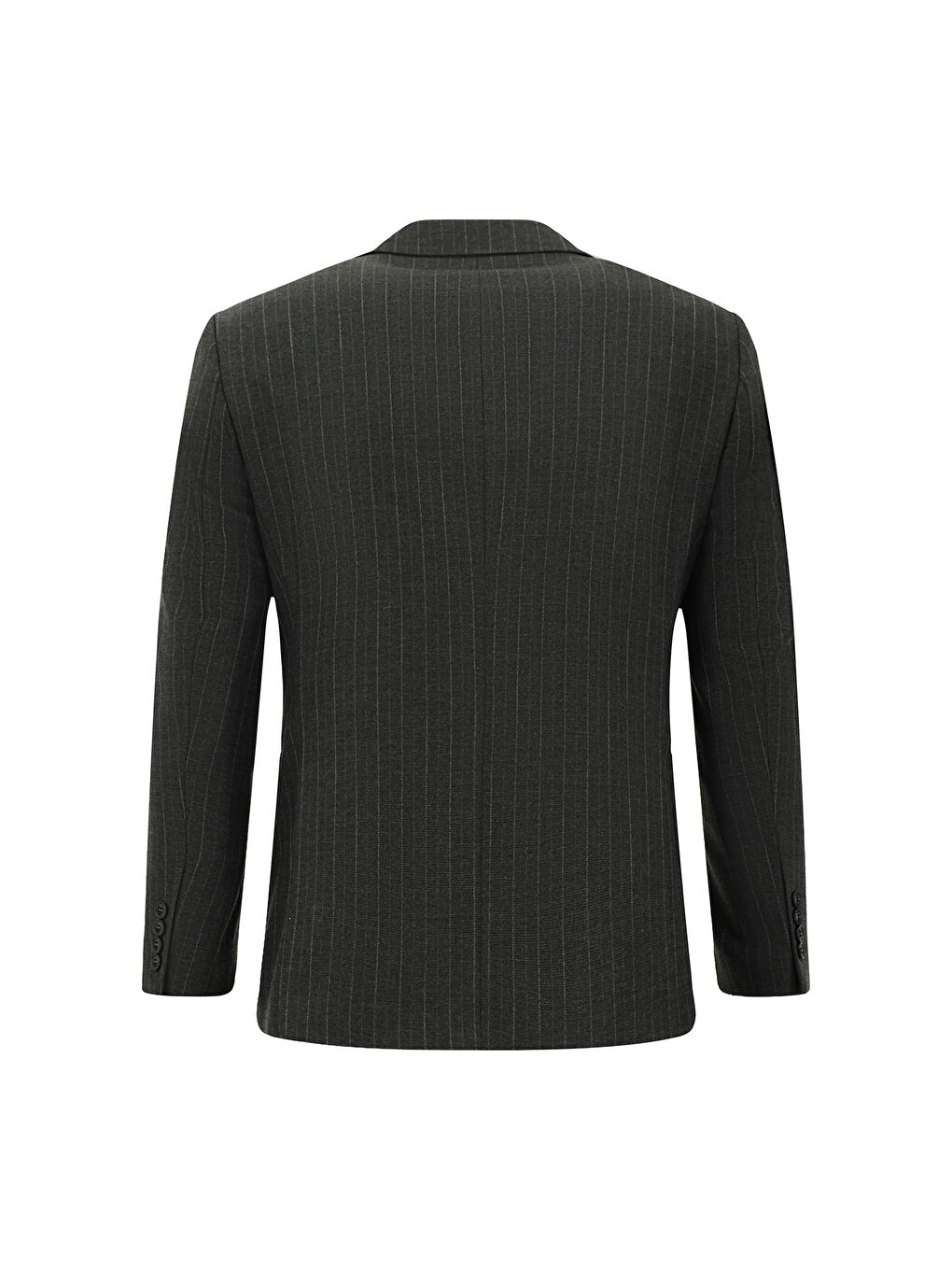 Gri Slim Fit Dar Kesim Çizgili Kruvaze Takım Elbise-2