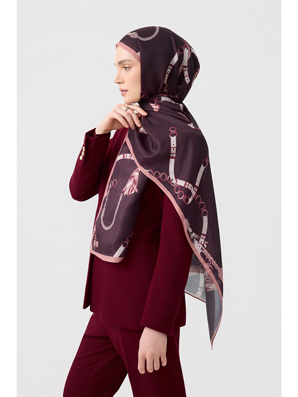 Mor Pamuk Twill Şal Linkage Mürdüm Eriği-1
