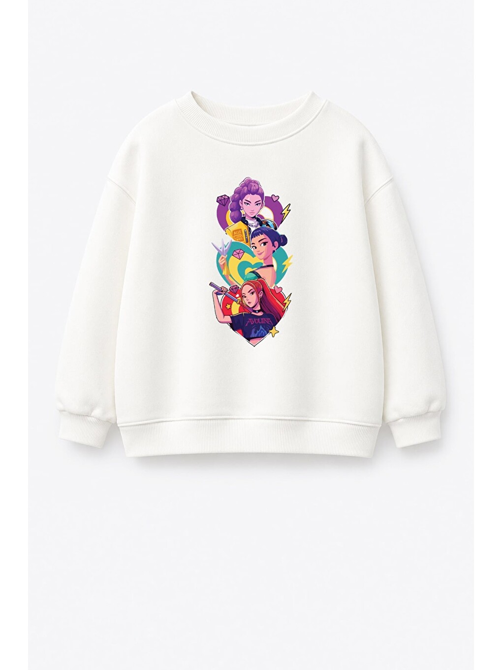 Ekru Kız Çocuk 3 İplik Kumaş Pamuklu Baskılı Sweatshirt