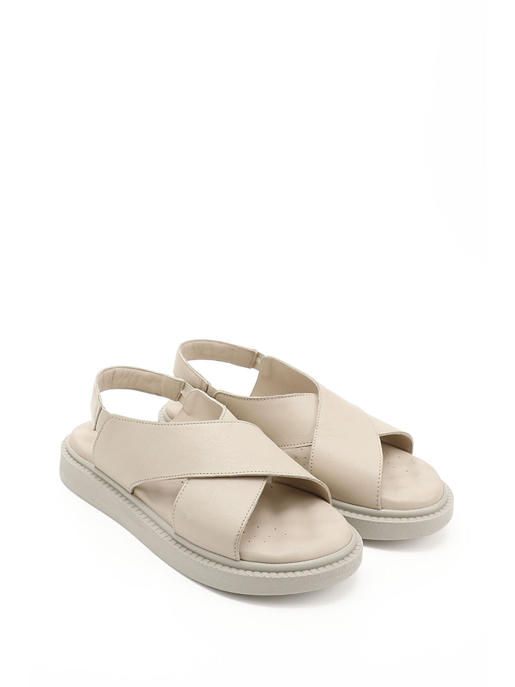 Bej Kadın BEJ-CAMEL Çapraz Bantlı Hakiki Deri Comfort Sandalet-1