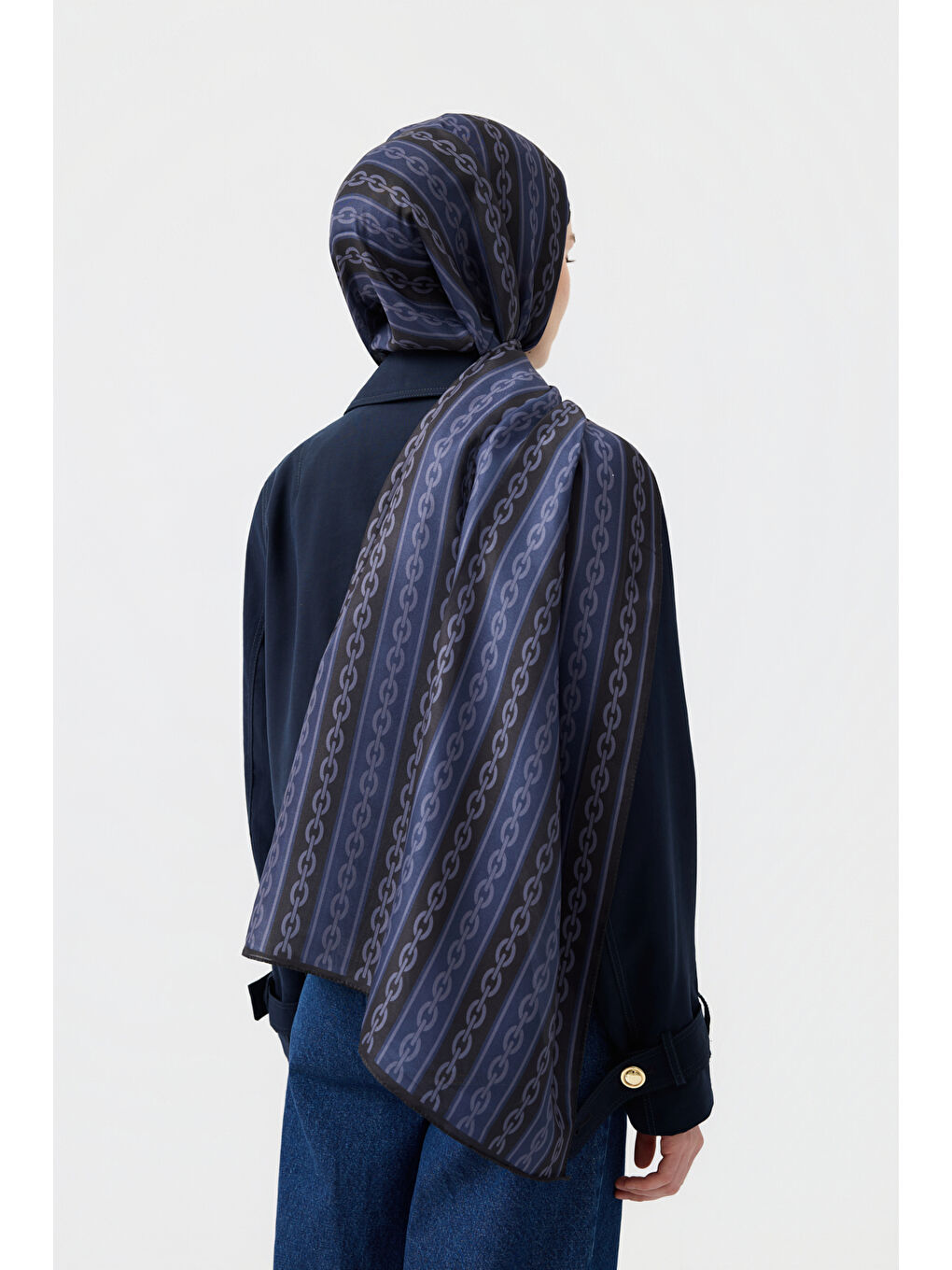 Pamuk Twill Şal Chain Lacivert-4