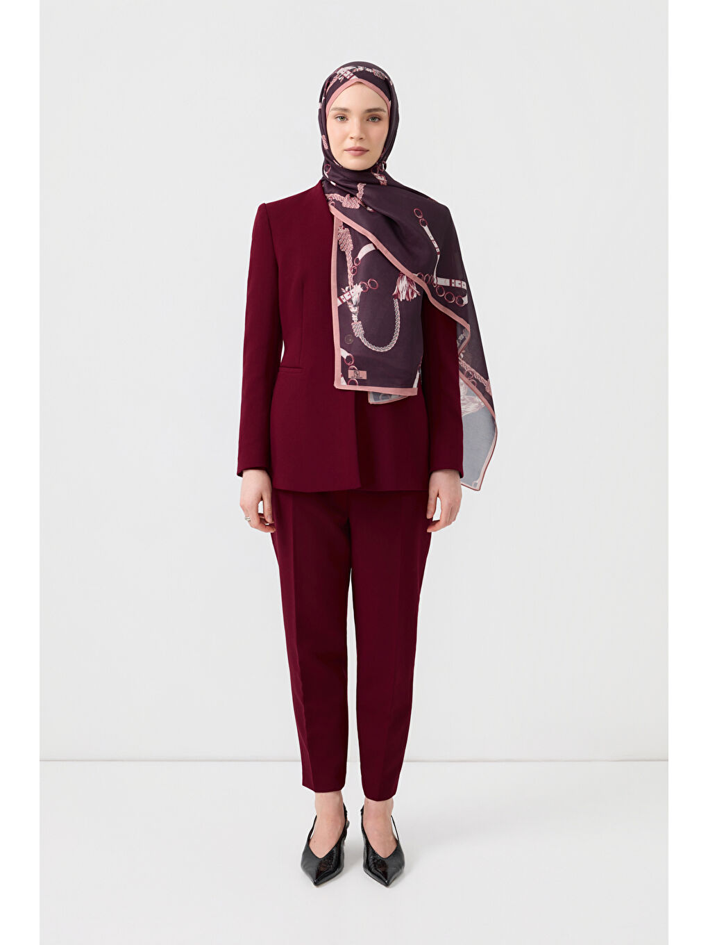 Mor Pamuk Twill Şal Linkage Mürdüm Eriği-2