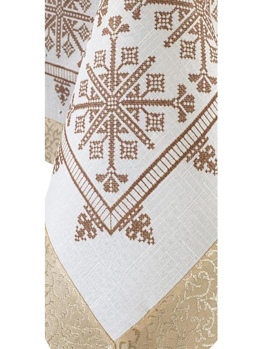 Sarı Kanaviçe Baskılı Sultan Masa Örtüsü Gold 160x300 Cm-5