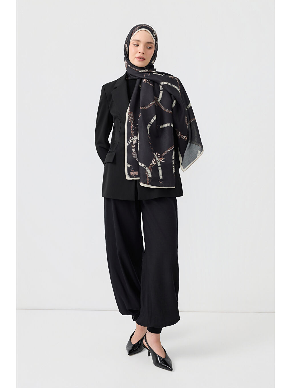 Pamuk Twill Şal Linkage Siyah-3