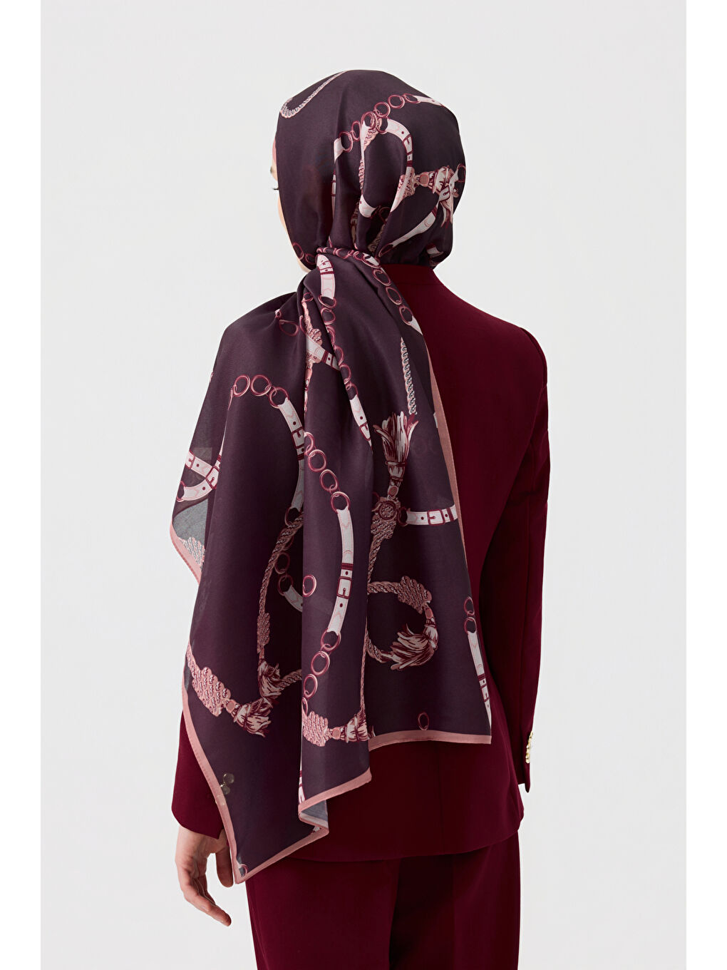 Mor Pamuk Twill Şal Linkage Mürdüm Eriği-3