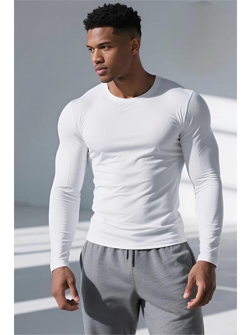 Beyaz Ark Erkek Elastanlı Dar Kesim Uzun Kollu Spor Ve Günlük T-shirt-2