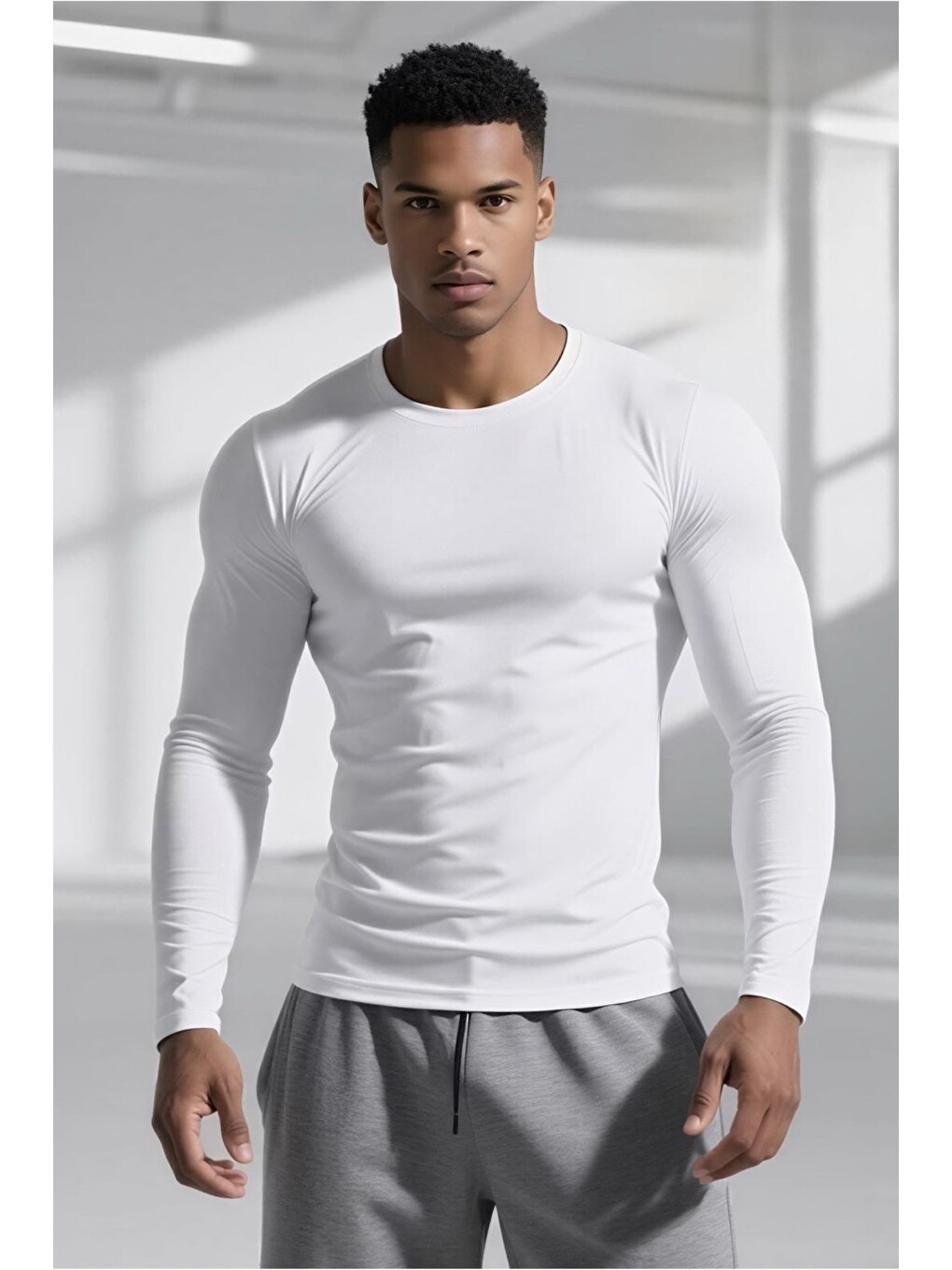 Beyaz Ark Erkek Elastanlı Dar Kesim Uzun Kollu Spor Ve Günlük T-shirt-3