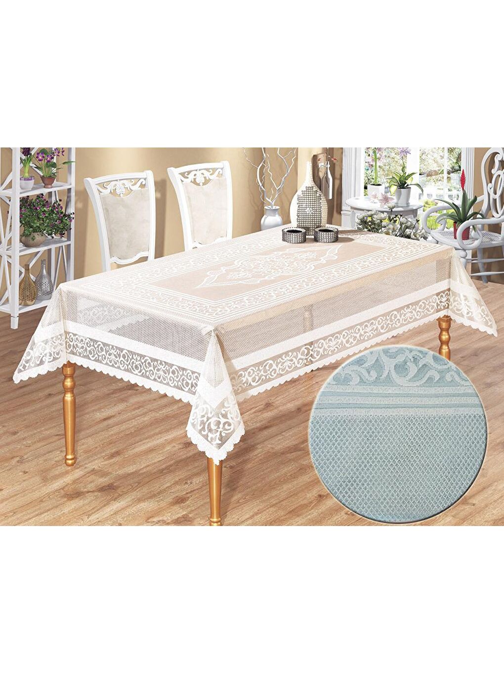 Venessi Örme Pano Desenli Masa Örtüsü Turkuaz