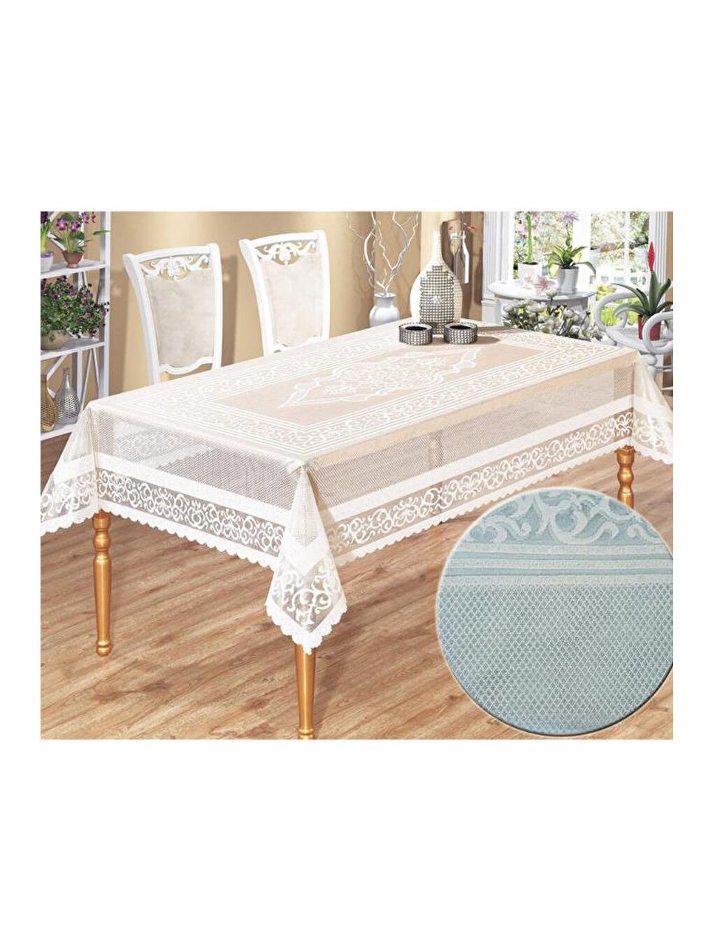 Venessi Örme Pano Desenli Masa Örtüsü Turkuaz-2