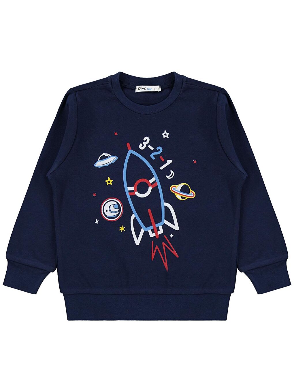 Boys Uzay Mekiği Baskılı 2-5 Yaş Sweatshirt Km - Lacivert 4-5 Yaş