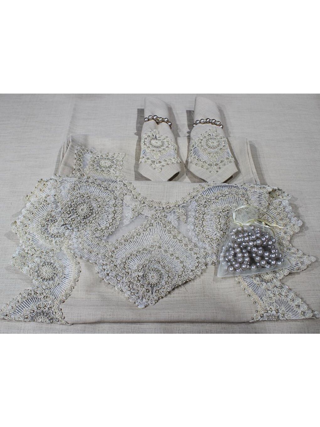 Kahverengi Kar Tanesi 26 Parça Masa Örtüsü Takımı Cappucino-1