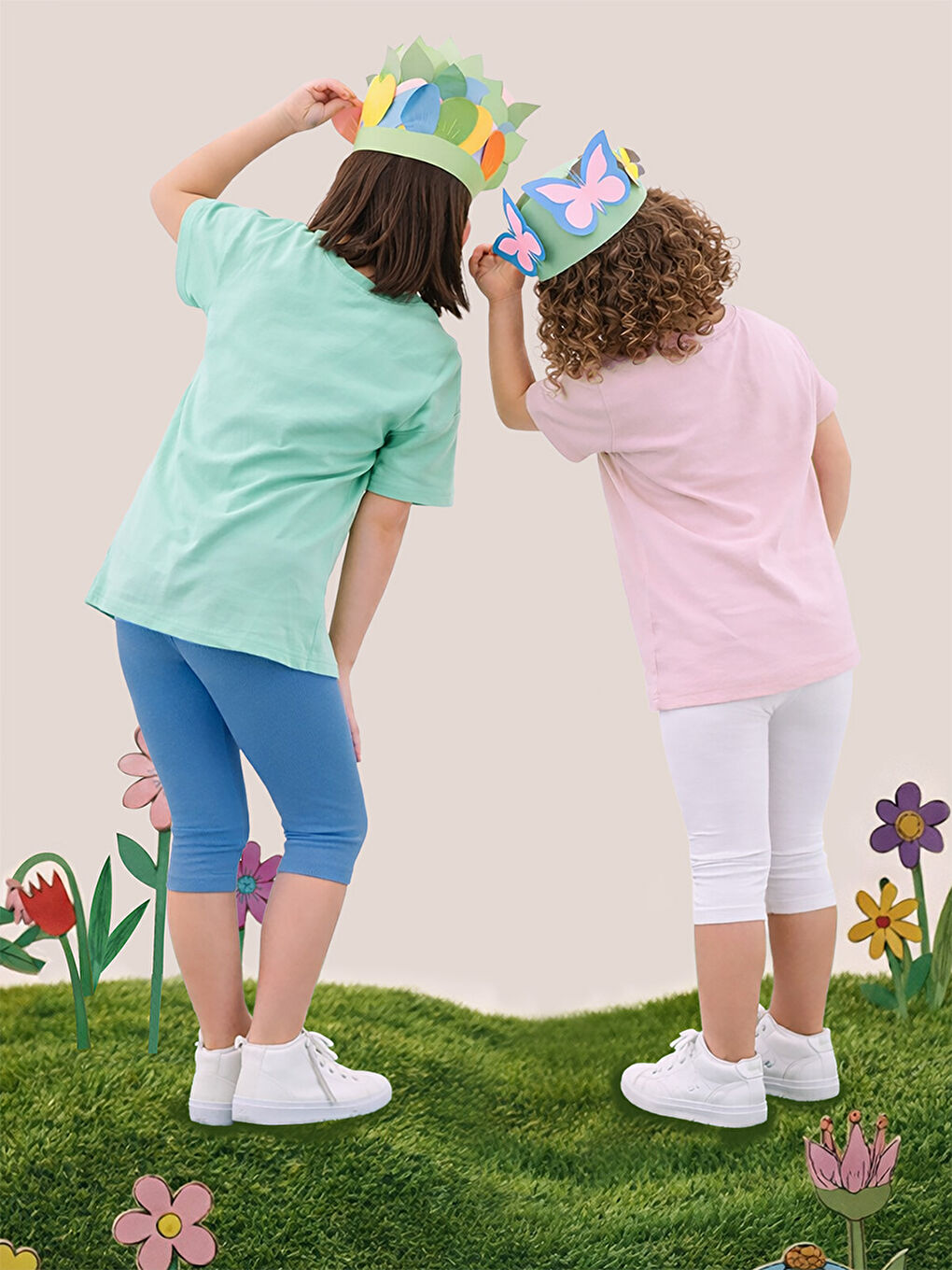 Ekru Ve Mavi Kız Çocuk Kaşkorse 2'li Tayt Paketi-1