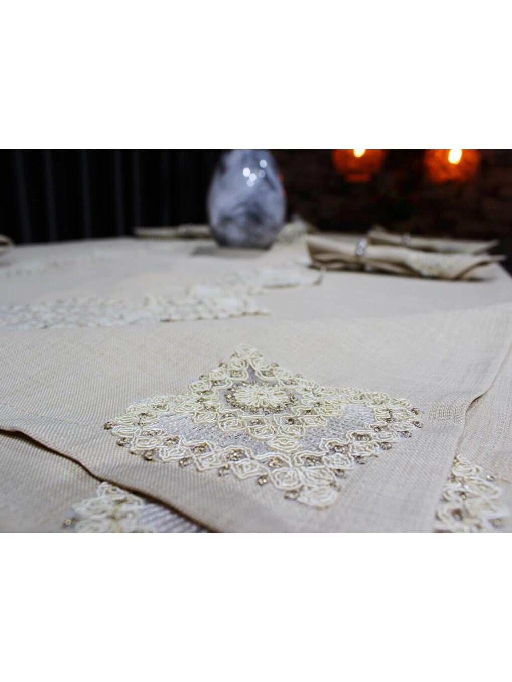 Kahverengi Kar Tanesi 26 Parça Masa Örtüsü Takımı Cappucino-2