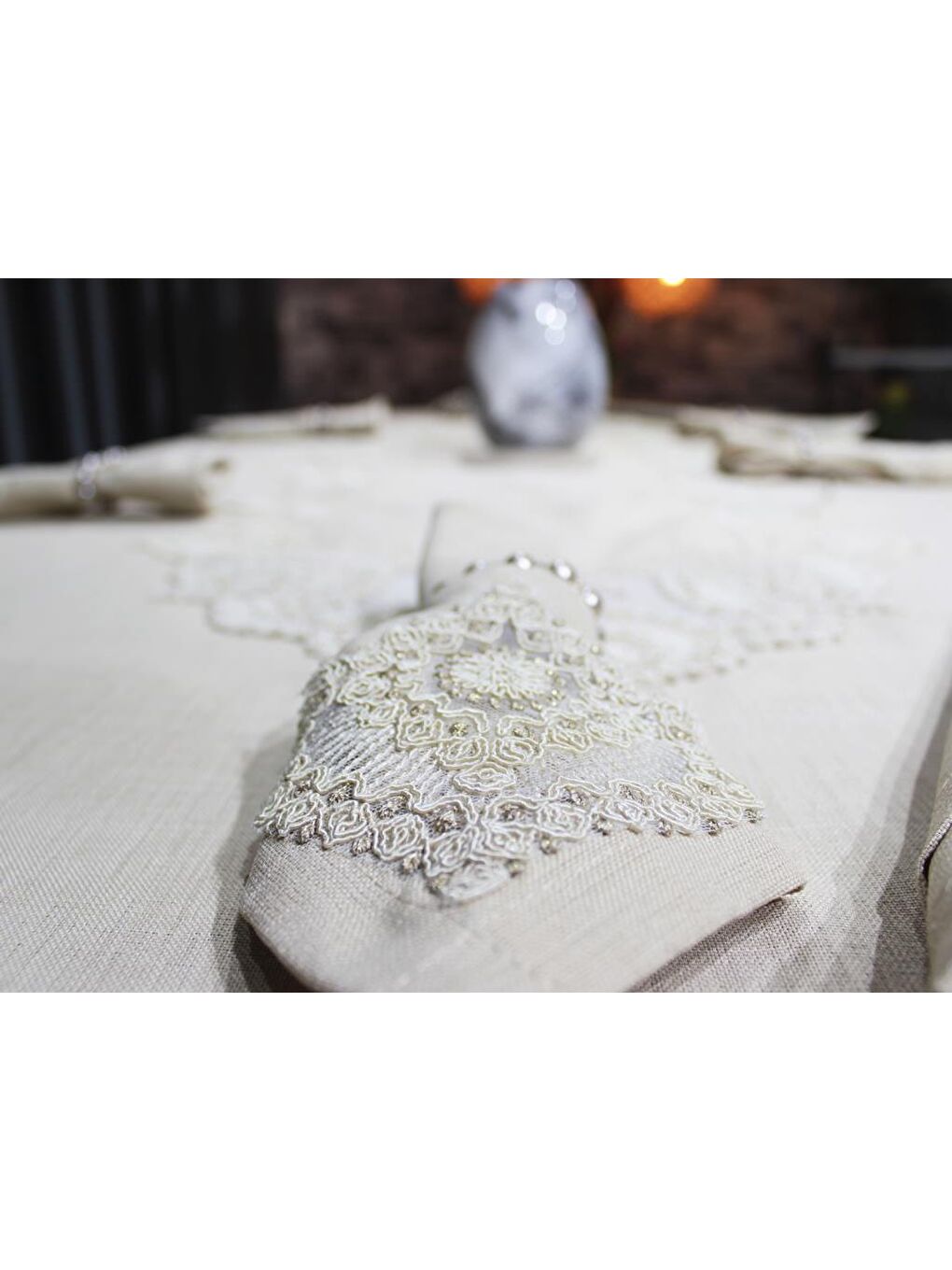 Kahverengi Kar Tanesi 26 Parça Masa Örtüsü Takımı Cappucino-3