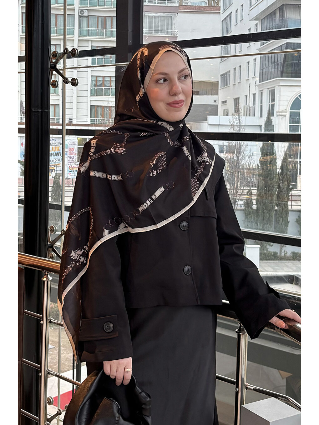 Pamuk Twill Şal Linkage Siyah-8