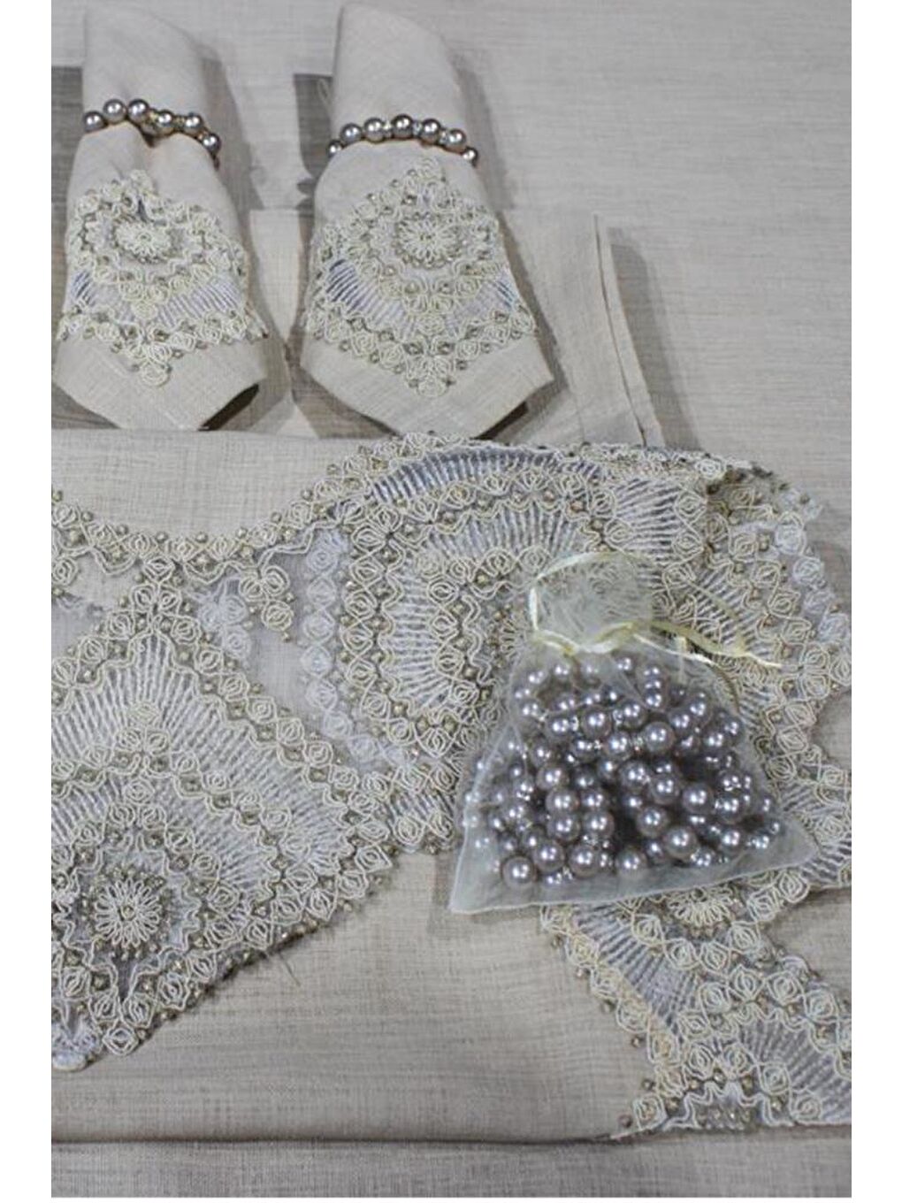 Kahverengi Kar Tanesi 26 Parça Masa Örtüsü Takımı Cappucino-5