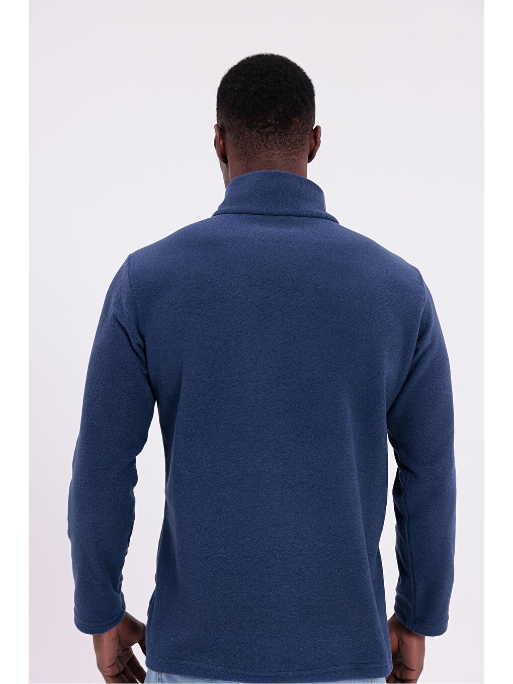 Lacivert Erkek Fit Dik Yaka Yarım Fermuarlı Sweatshirt Polar-6