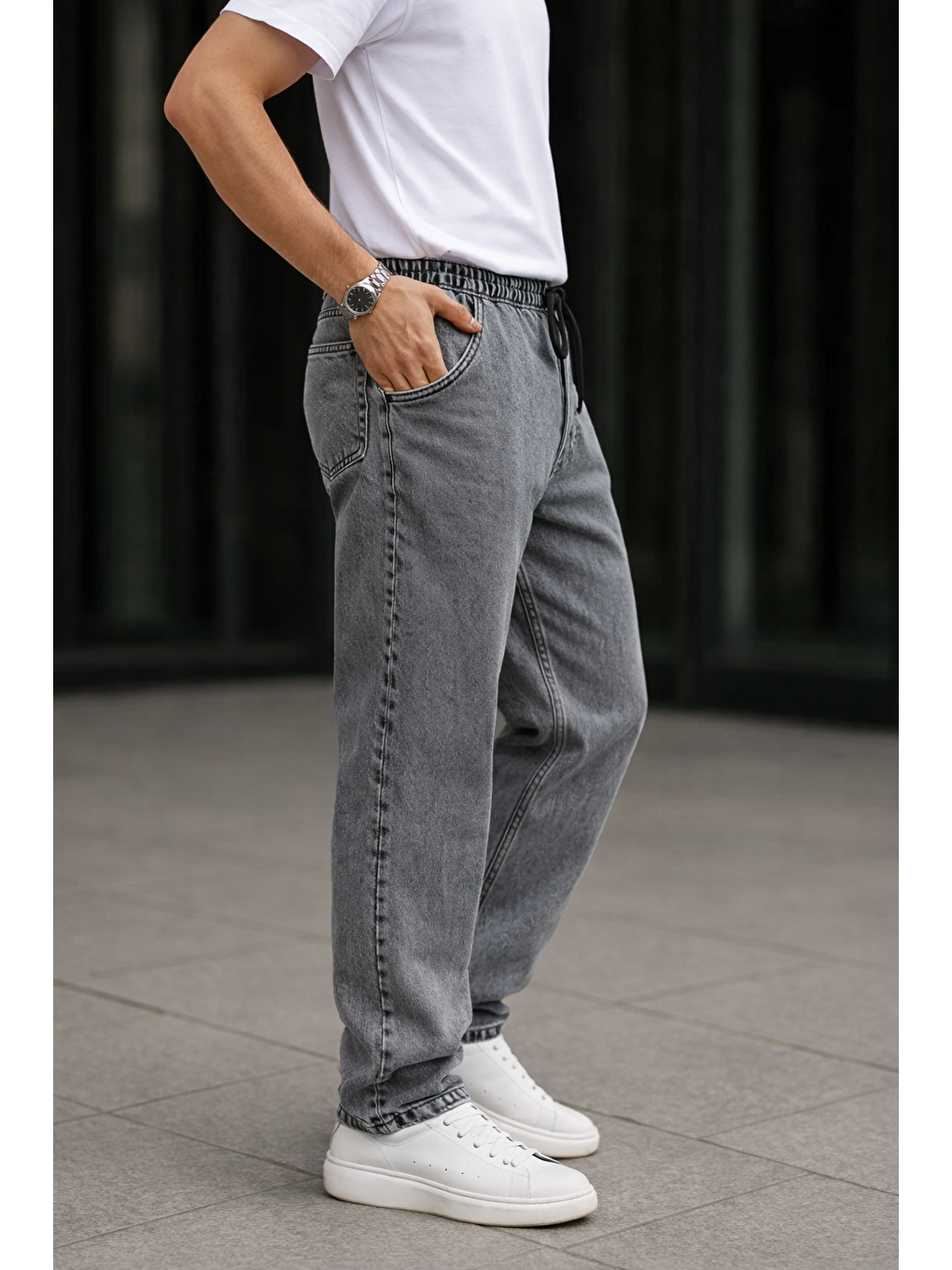 Erkek Günlük Premium Gri Baggy Pantolon-1