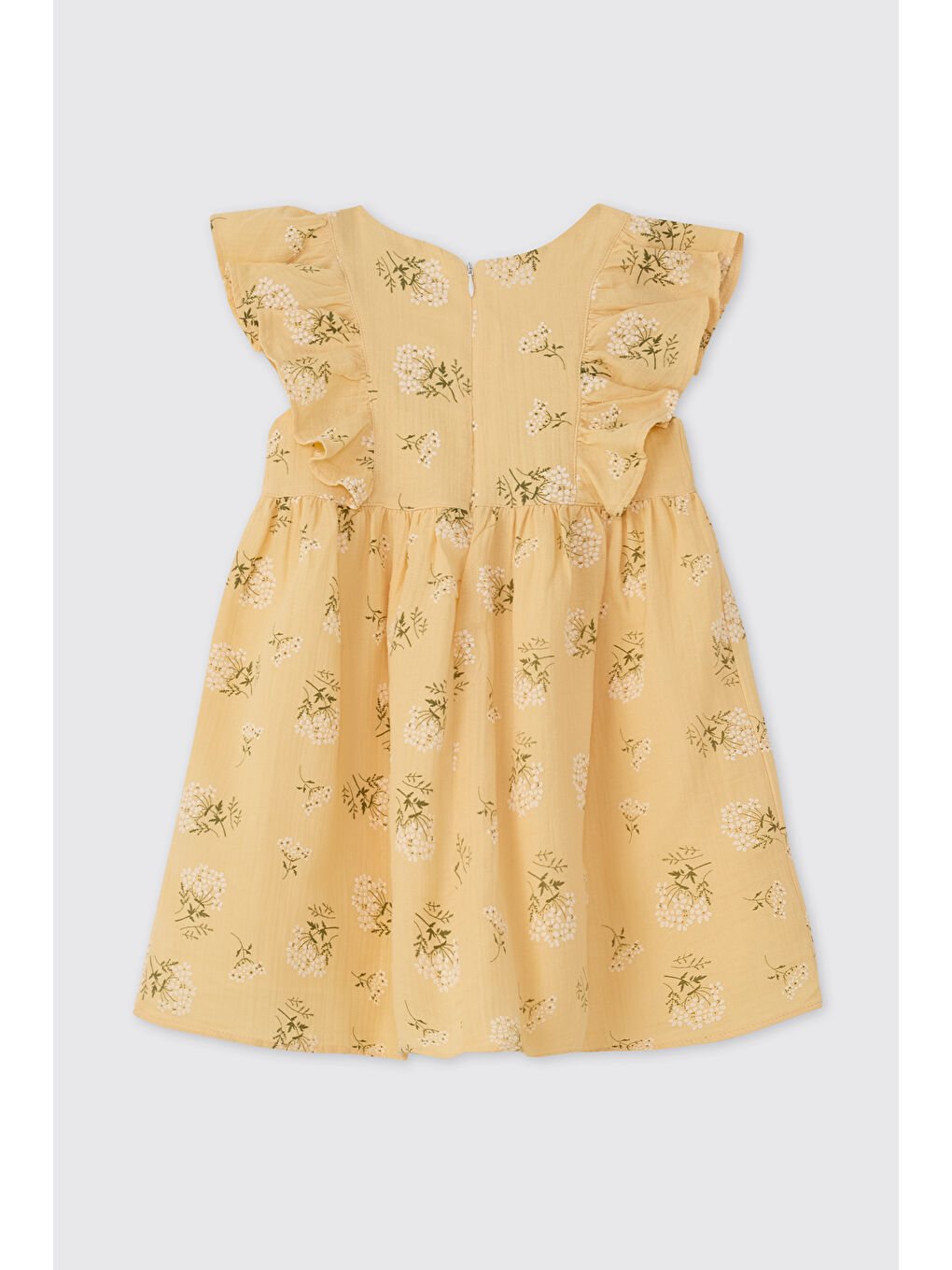 Kız Çocuk Desenli Sarı Müslin Elbise-1