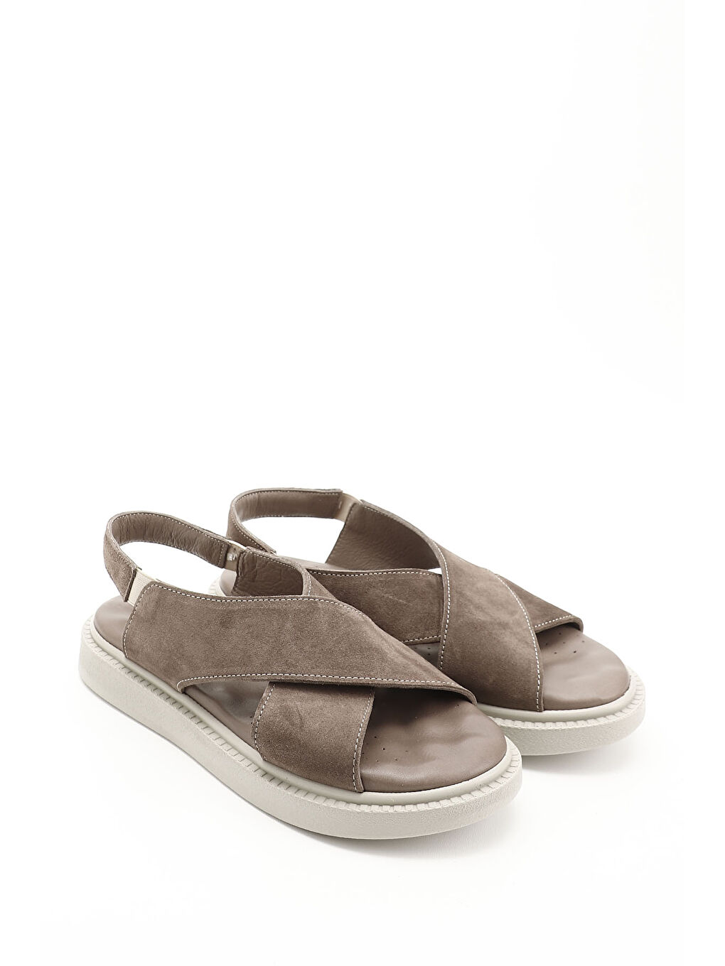 Bej Kadın VİZON Çapraz Bantlı Hakiki Deri Comfort Sandalet-1