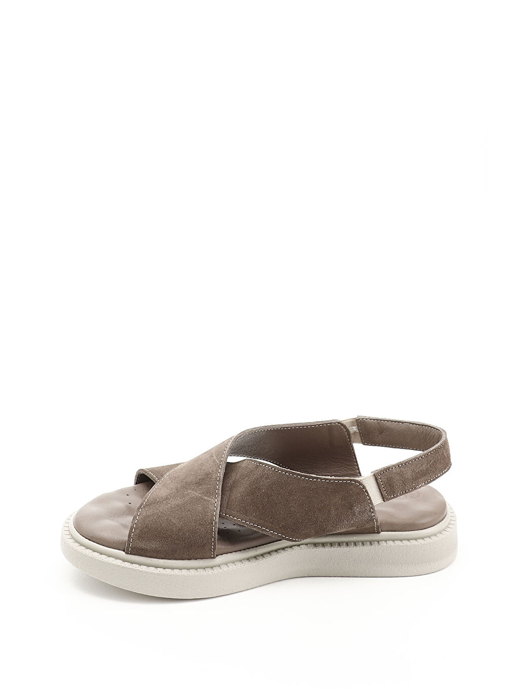 Bej Kadın VİZON Çapraz Bantlı Hakiki Deri Comfort Sandalet-2