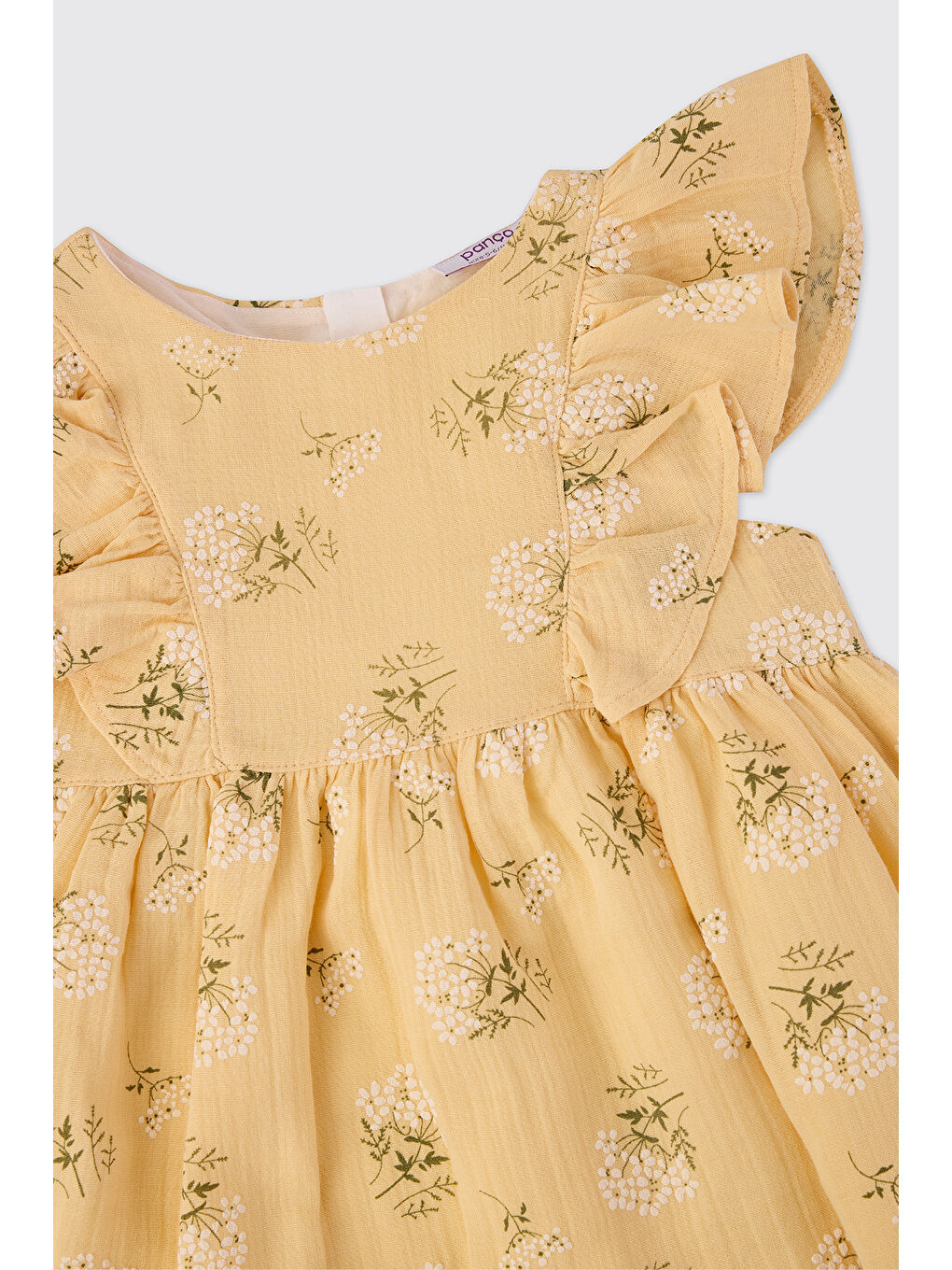 Kız Çocuk Desenli Sarı Müslin Elbise-2