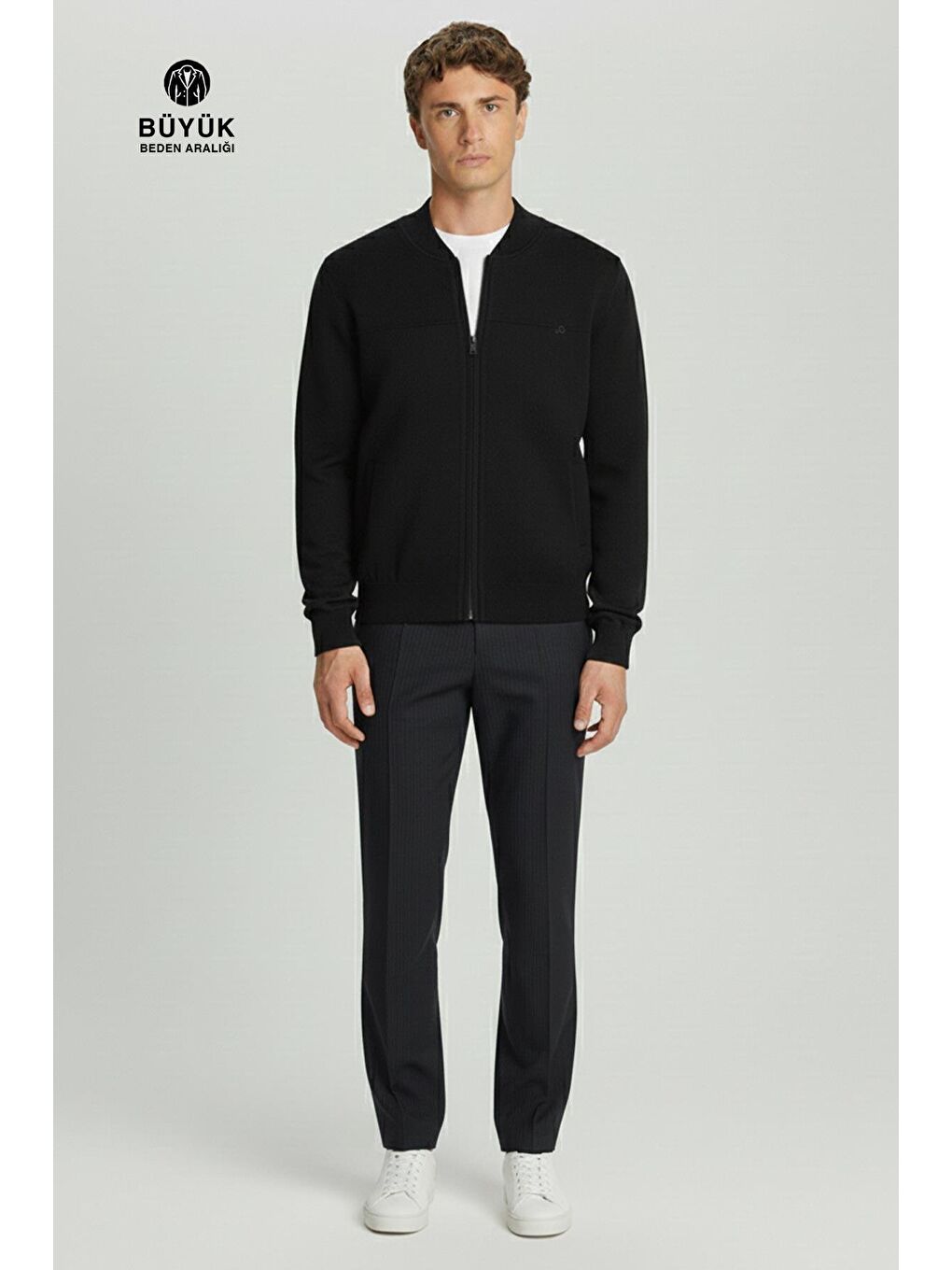 Siyah Lacivert Regular Fit Yünlü Pilot Yaka Astarlı Çelik Örme Erkek Triko Mont-1