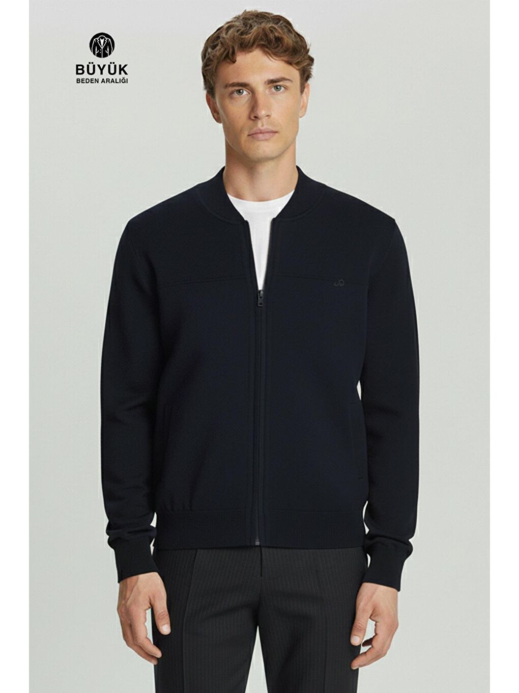 Lacivert Regular Fit Yünlü Pilot Yaka Astarlı Çelik Örme Erkek Triko Mont