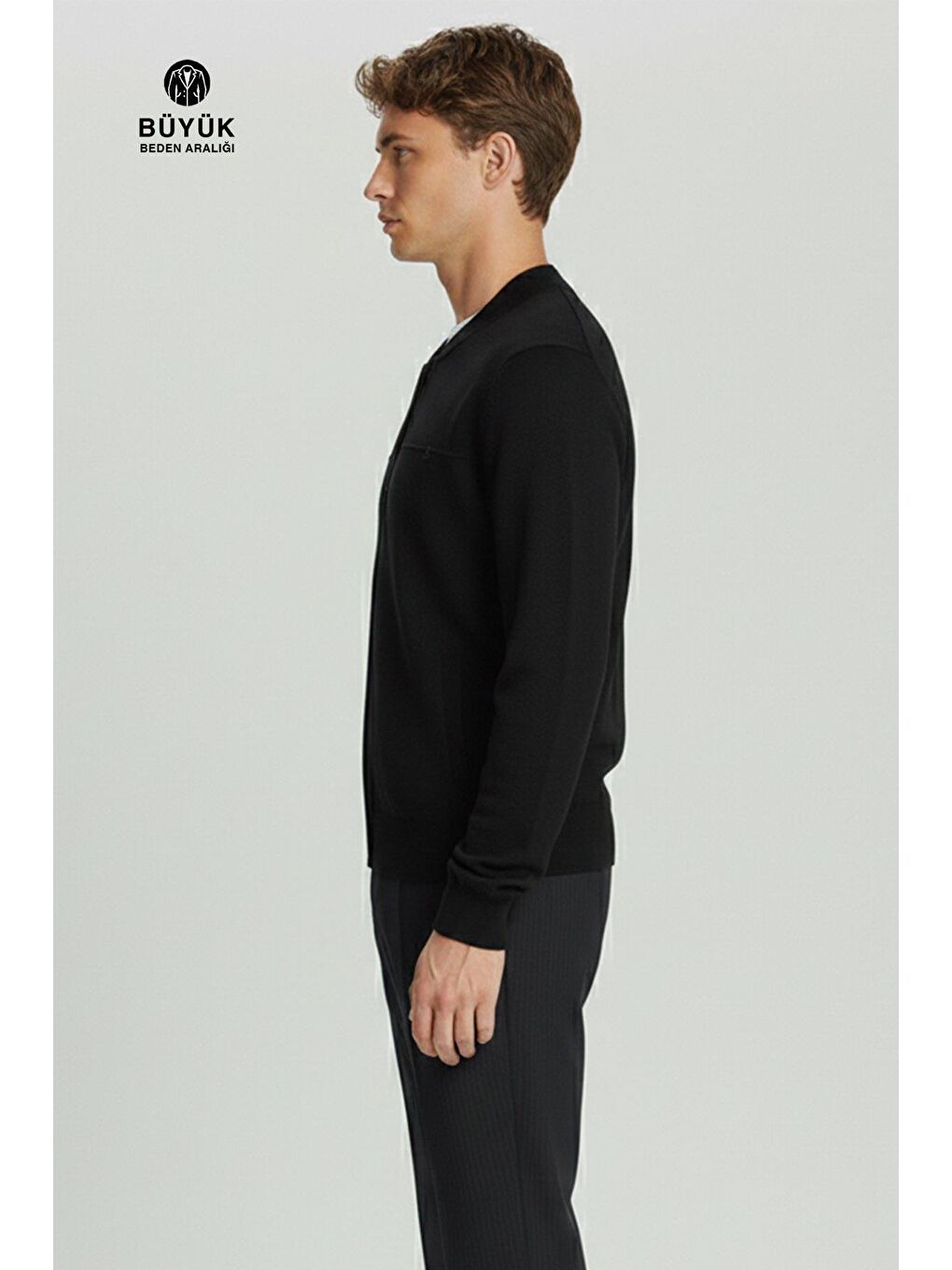 Siyah Lacivert Regular Fit Yünlü Pilot Yaka Astarlı Çelik Örme Erkek Triko Mont-2