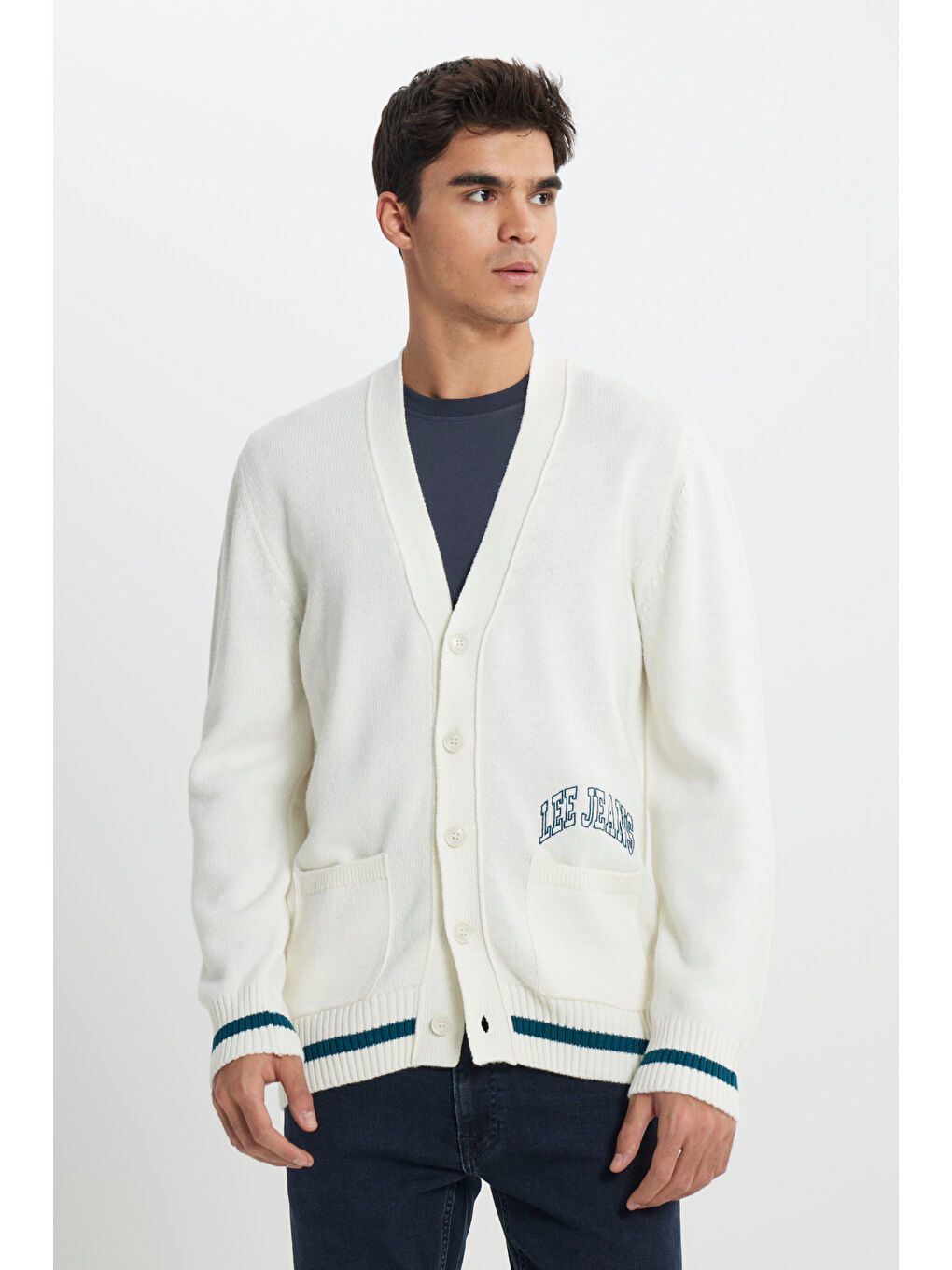 Regular Fit Normal Kesim Tam Düğmeli Ekru Triko Hırka