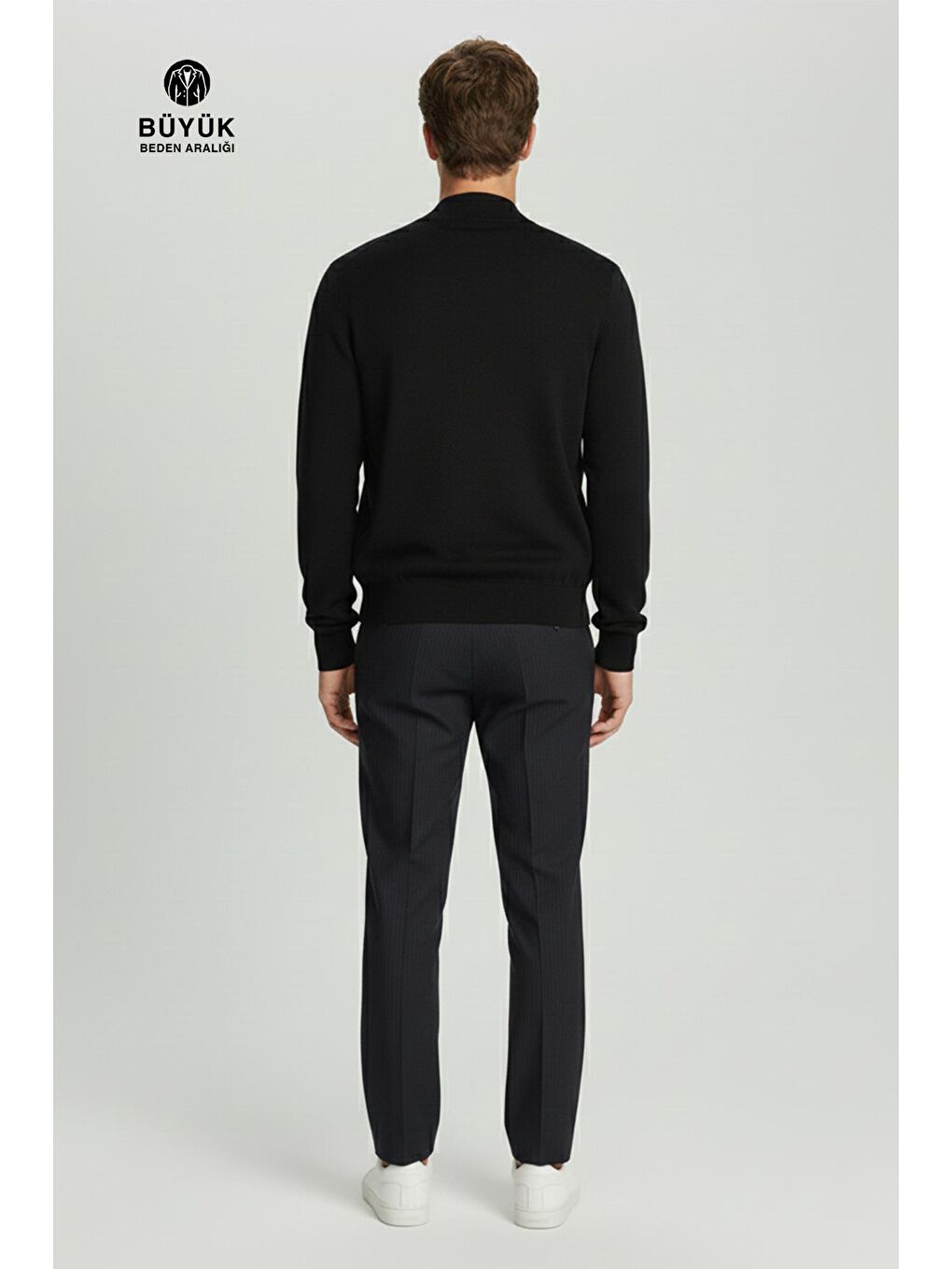 Siyah Lacivert Regular Fit Yünlü Pilot Yaka Astarlı Çelik Örme Erkek Triko Mont-3