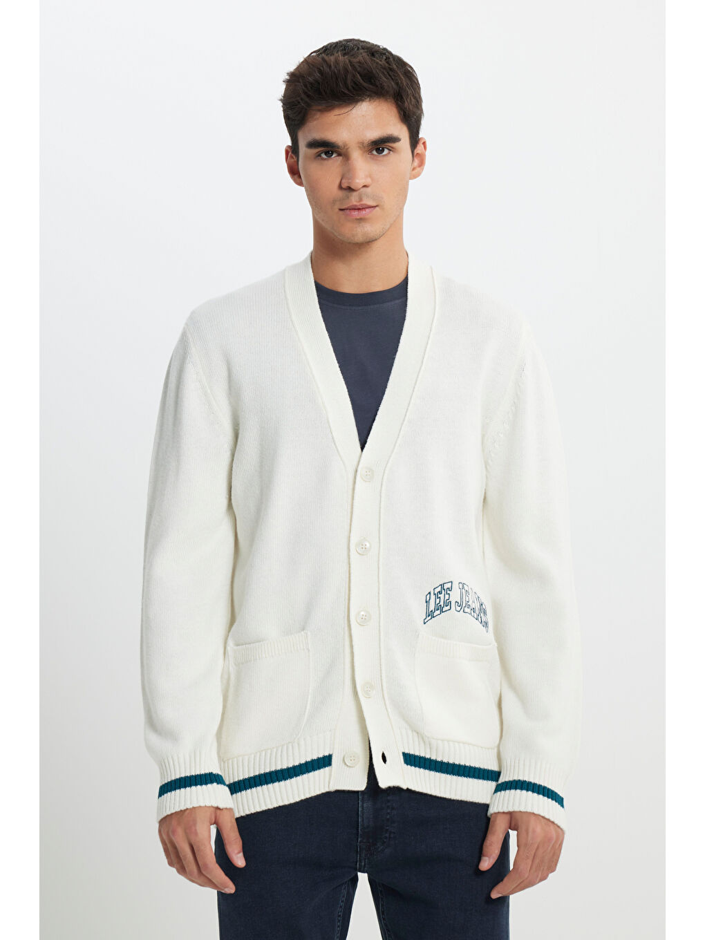 Regular Fit Normal Kesim Tam Düğmeli Ekru Triko Hırka-1