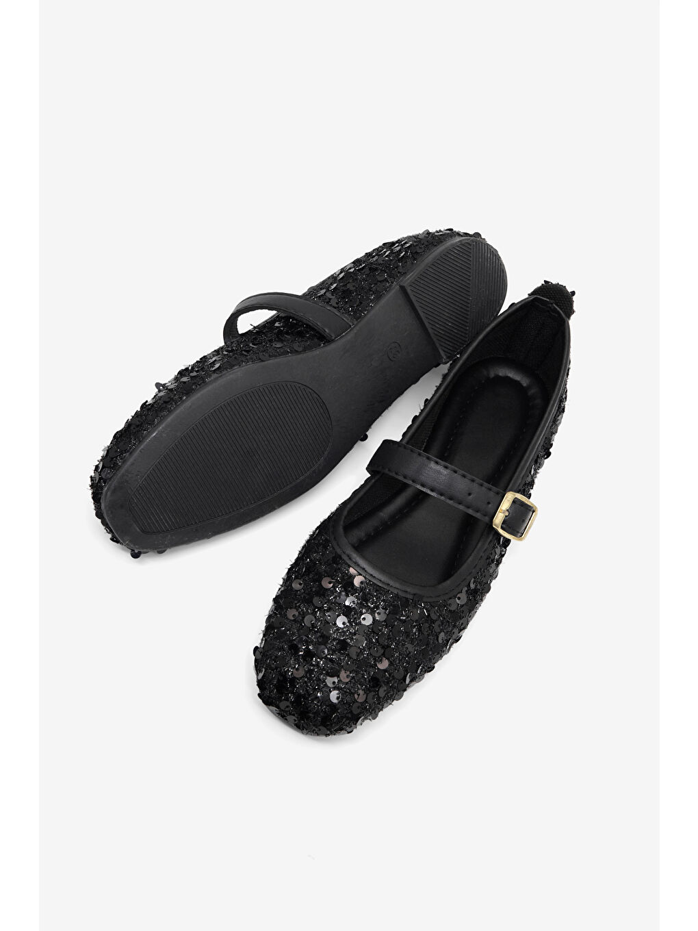 Kadın Siyah Siyah Rahat Kalıp Pullu Tokalı Günlük Babet