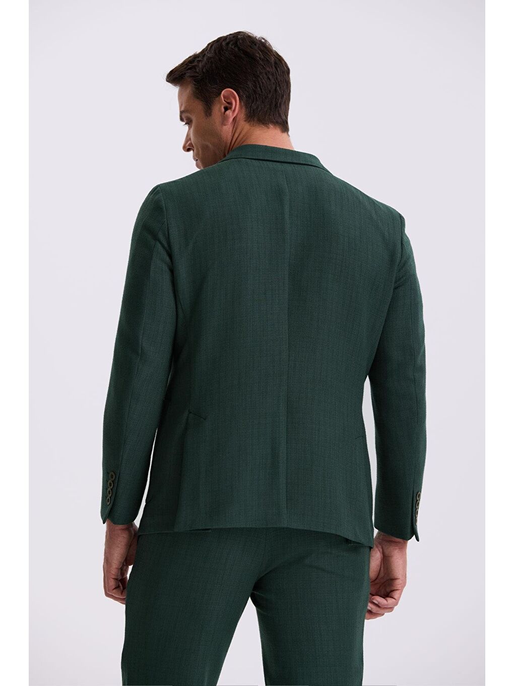 Haki Slim Fit Mono Yaka Çift Yırtmaç Desenli Torba Cepli Takım Elbise-3