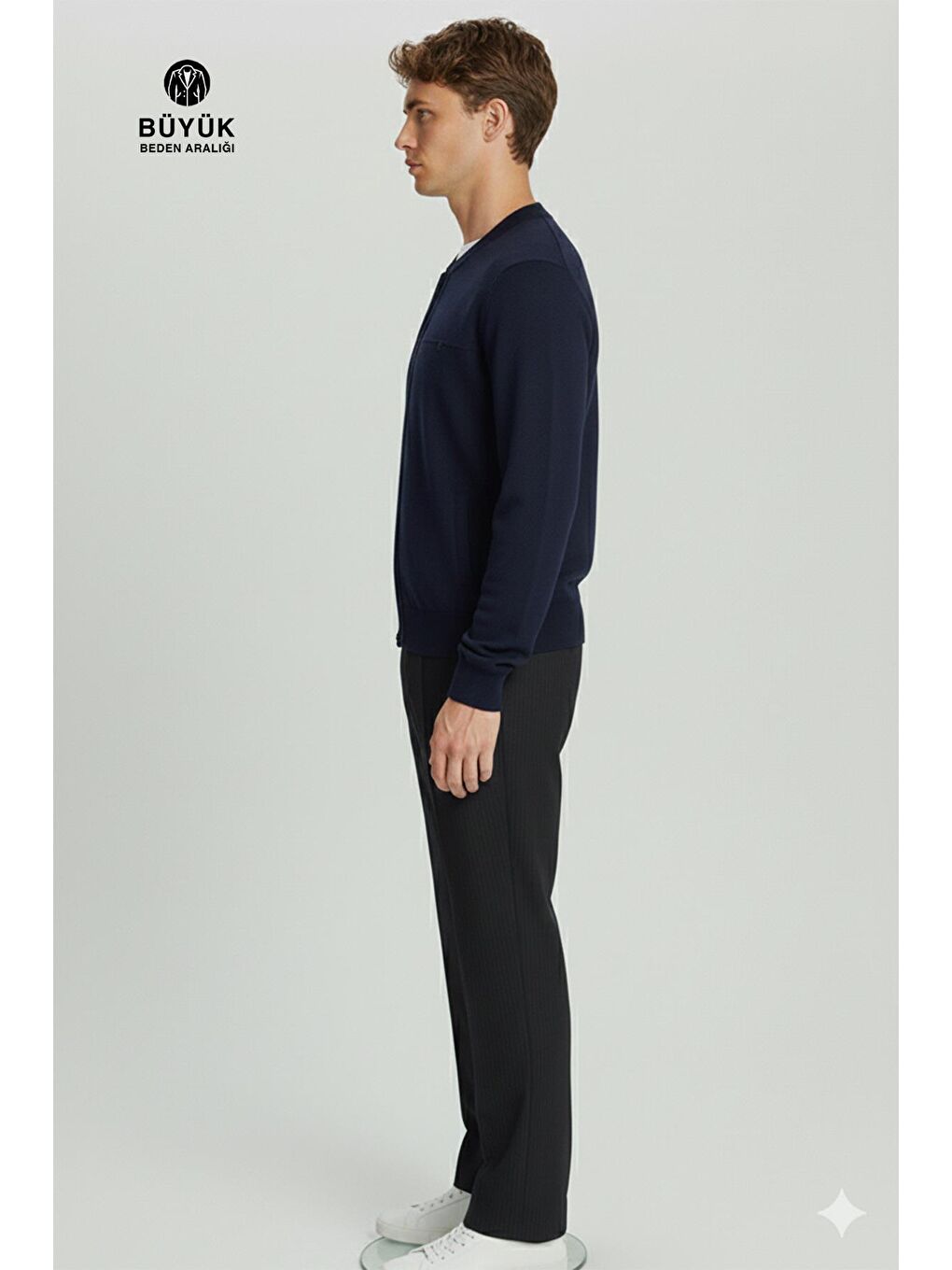 Lacivert Regular Fit Yünlü Pilot Yaka Astarlı Çelik Örme Erkek Triko Mont-2