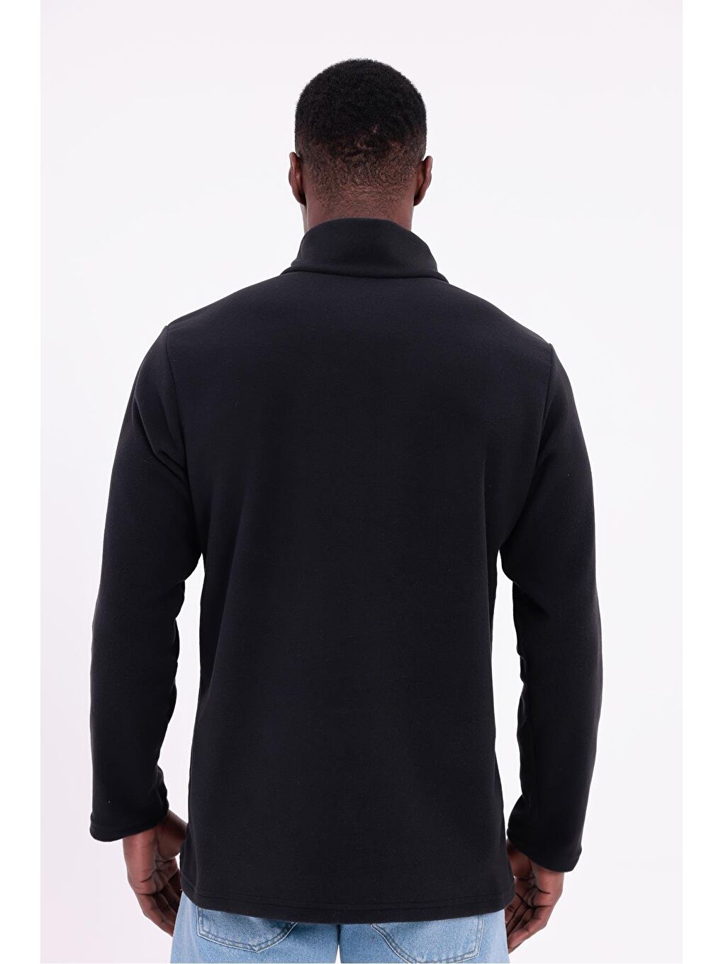 Siyah Erkek Fit Dik Yaka Yarım Fermuarlı Sweatshirt Polar-7