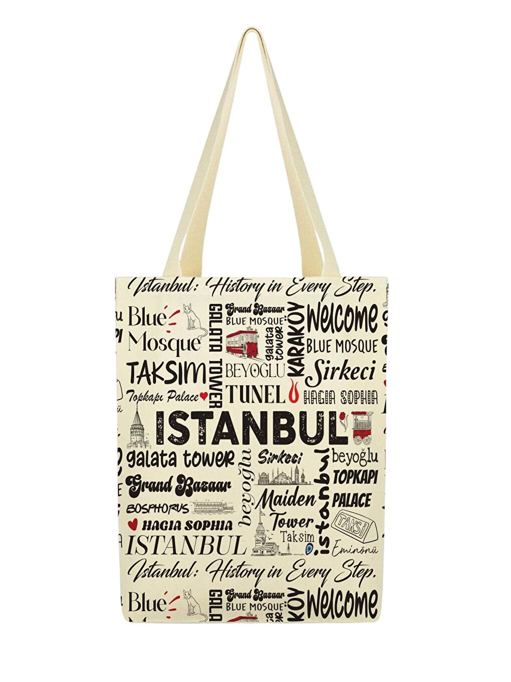 Ekru Kanvas Write İstanbul Baskılı Bez Çanta